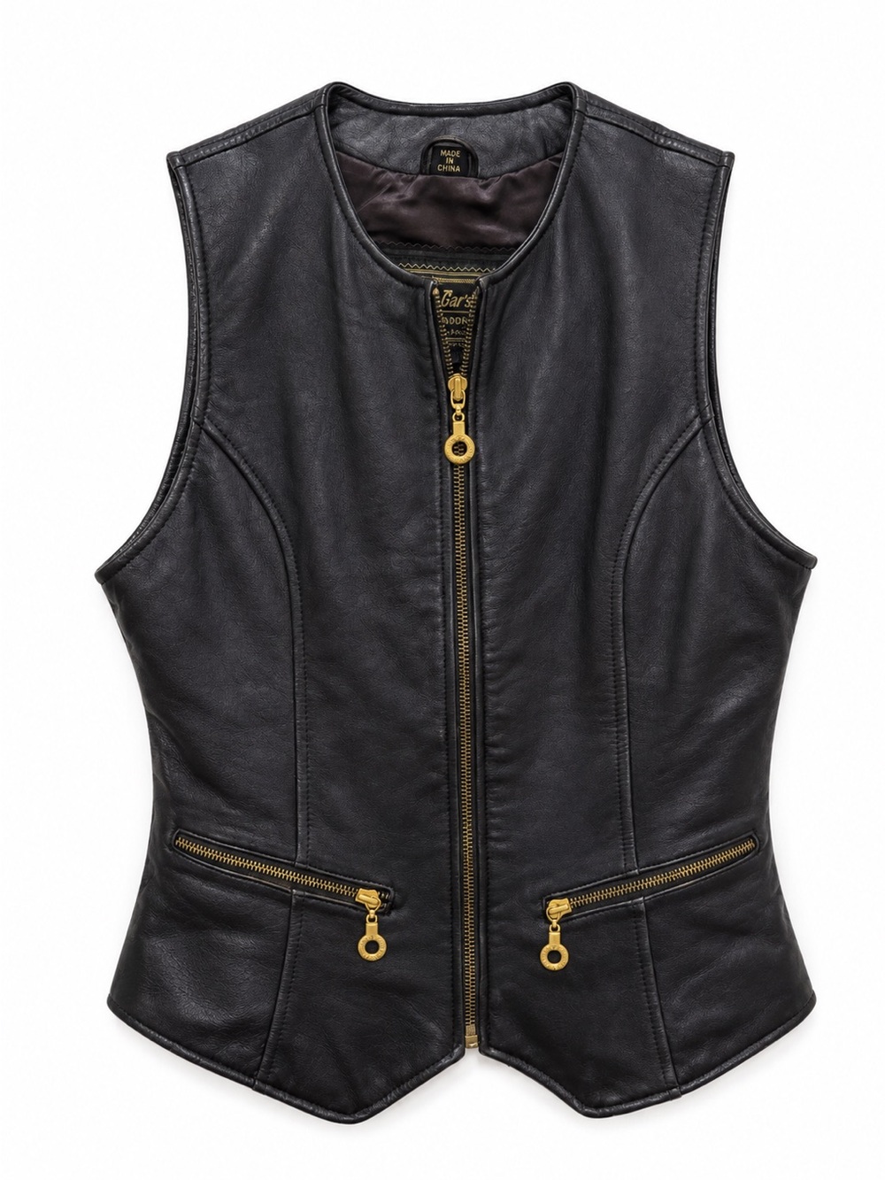 Rem Garson “The Second Skin” Brown Leather vest gold-toned hardware